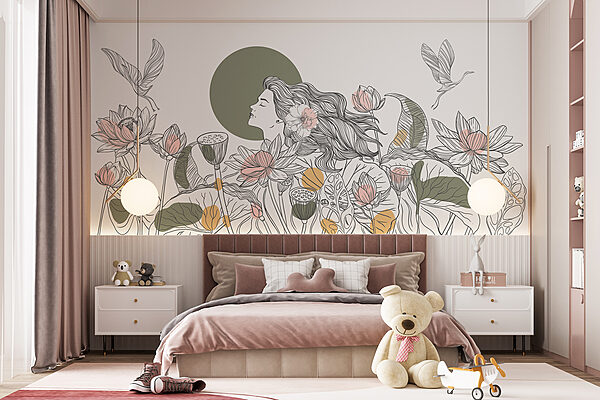 Mulher com cabelo comprido e flores Mulher com cabelo comprido e flores