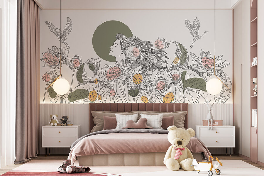 Mulher com cabelo comprido e flores