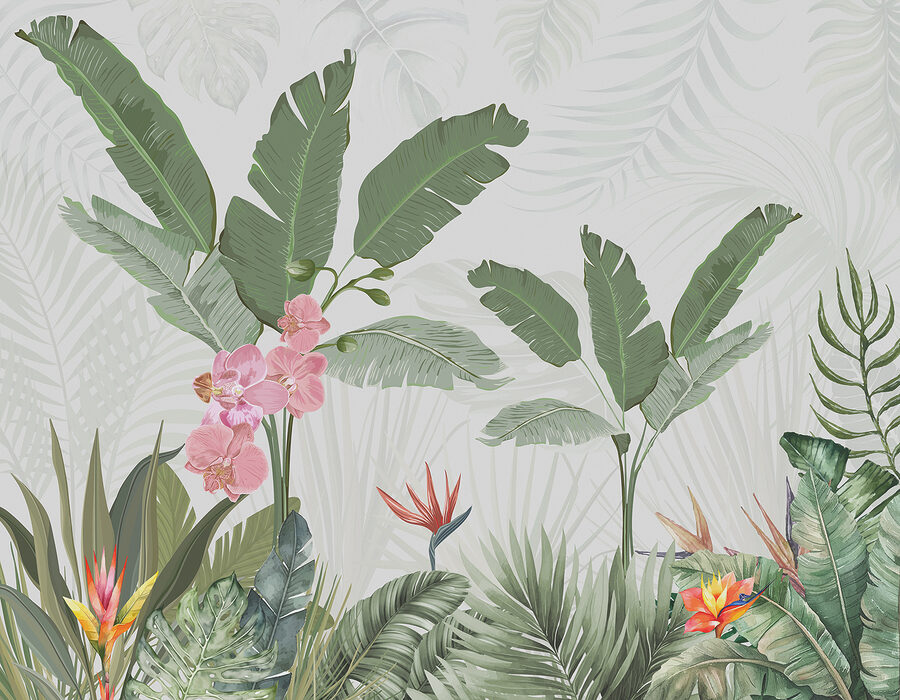 Papel de parede com flores e plantas