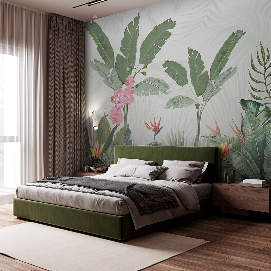 Papel de parede com flores e plantas