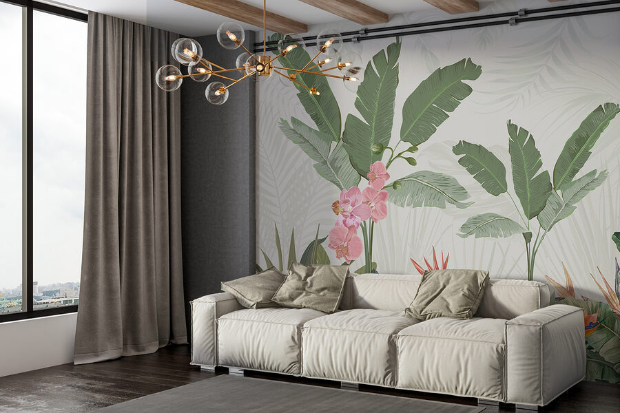 Papel de parede com flores e plantas