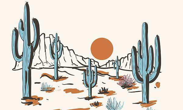 Paisagem desértica com cactos e montanhas Paisagem desértica com cactos e montanhas