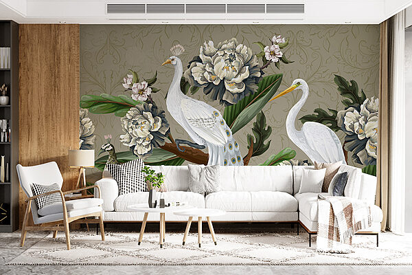 Papel de parede com pássaros e flores Papel de parede com pássaros e flores