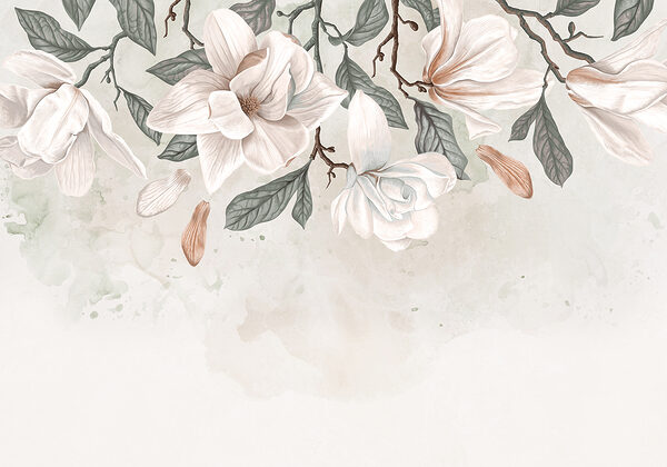 Flores e folhas brancas sobre um fundo branco Flores e folhas brancas sobre um fundo branco