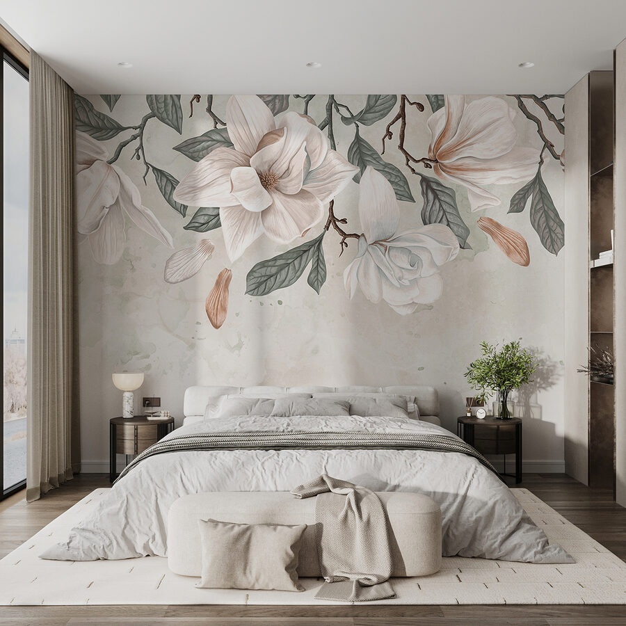 Flores e folhas brancas sobre um fundo branco