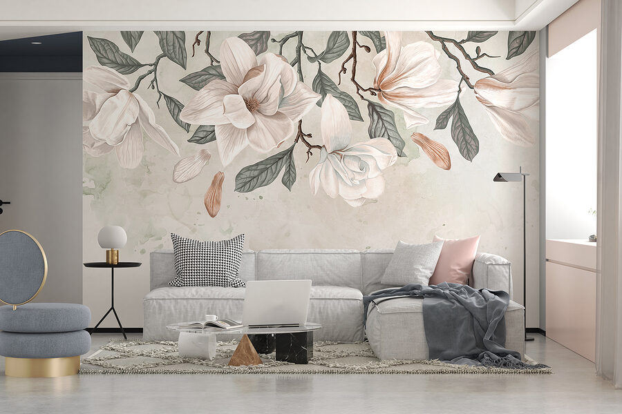 Flores e folhas brancas sobre um fundo branco