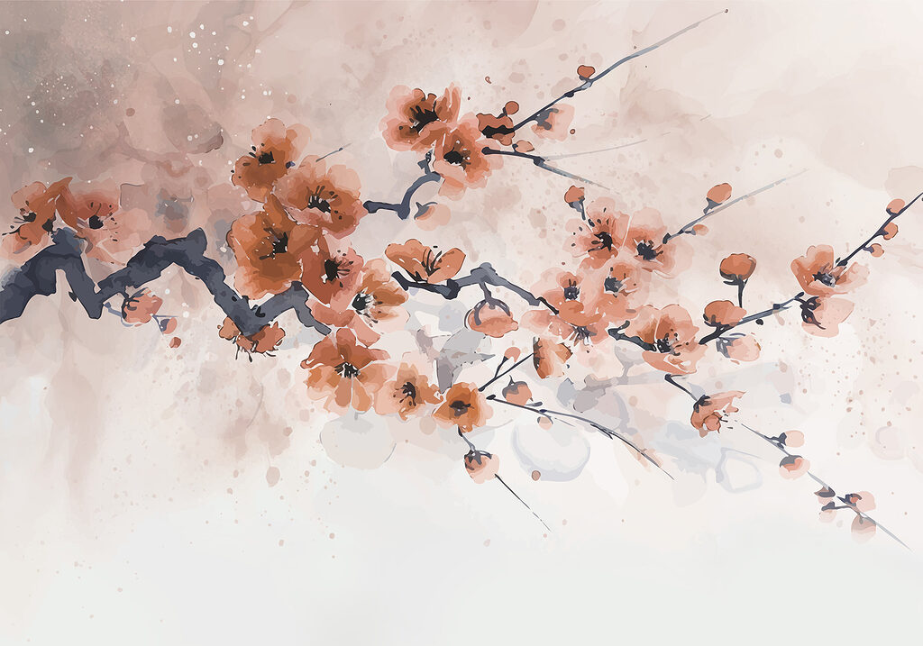 Pintura de um ramo com flores Pintura de um ramo com flores