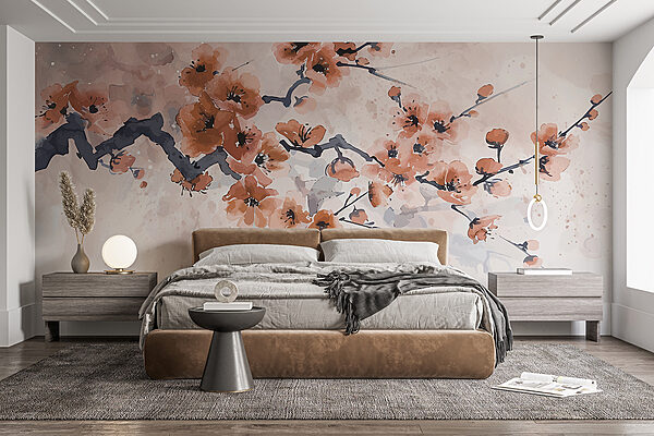Pintura de um ramo com flores Pintura de um ramo com flores