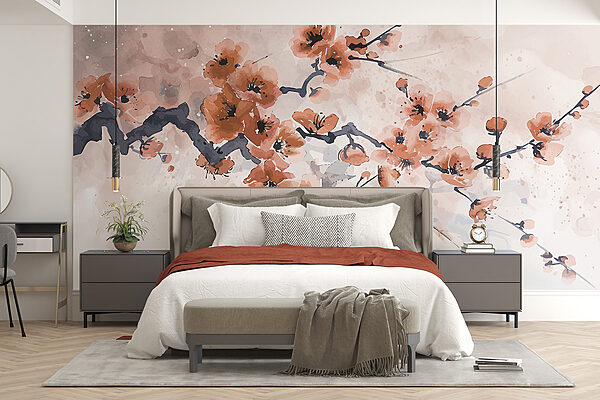 Pintura de um ramo com flores Pintura de um ramo com flores