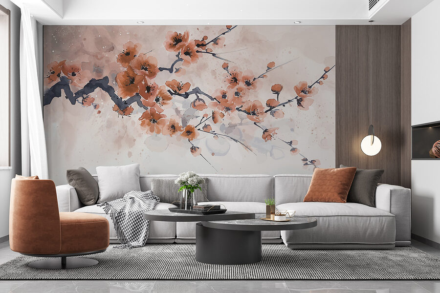 Pintura de um ramo com flores