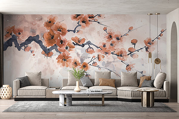 Pintura de um ramo com flores Pintura de um ramo com flores