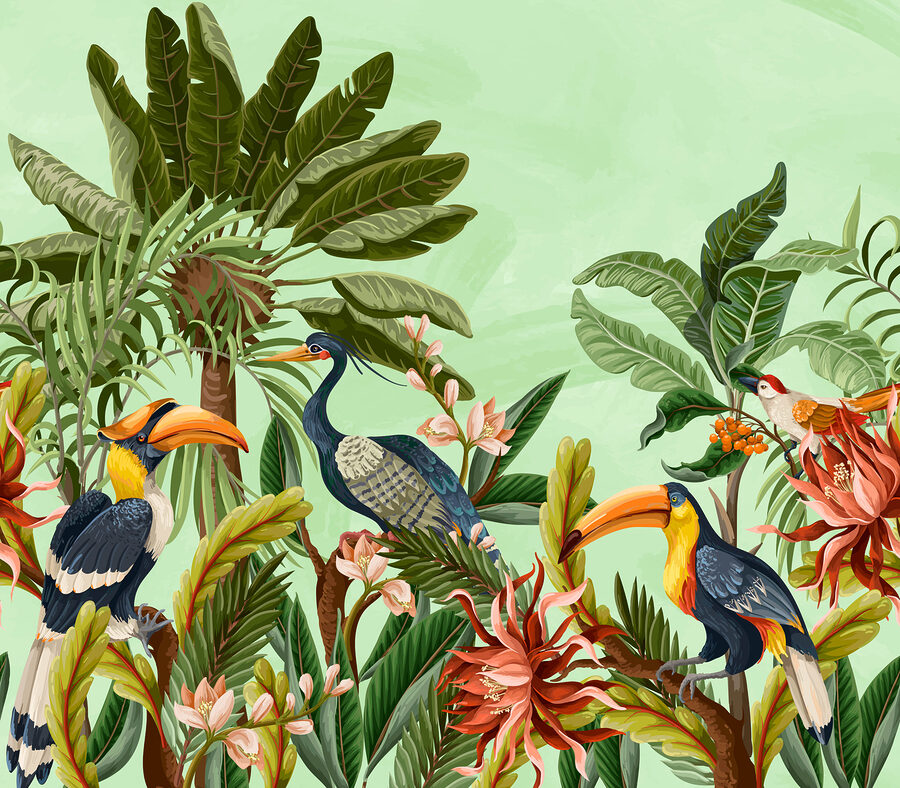 Grupo de pássaros e flores