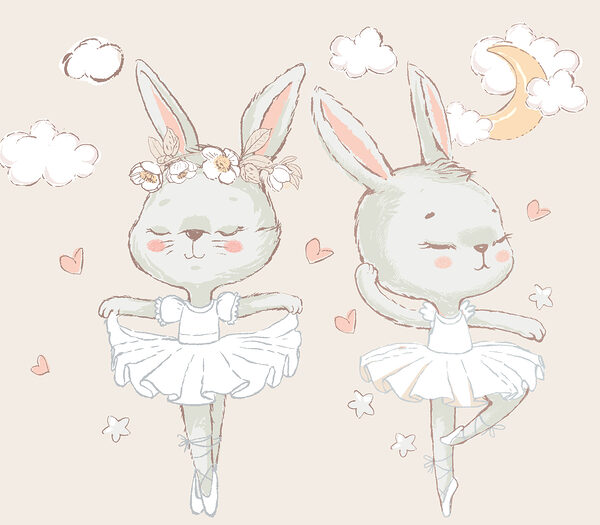 Um par de coelhinhos com tutu de ballet Um par de coelhinhos com tutu de ballet