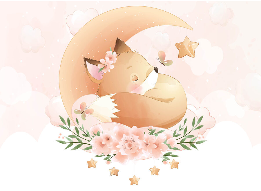 Papel de parede Desenho animado de uma raposa a dormir na lua - Image 4