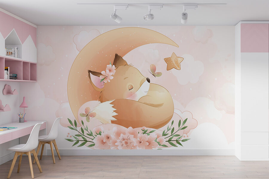 Papel de parede Desenho animado de uma raposa a dormir na lua - Image 2