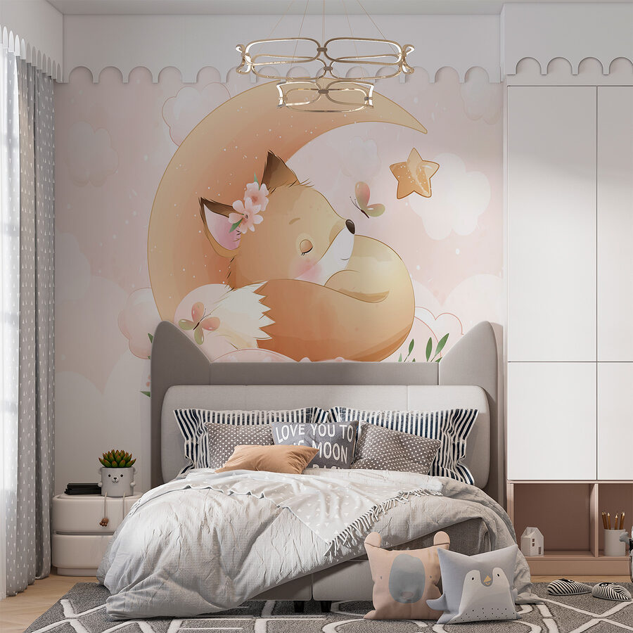 Papel de parede Desenho animado de uma raposa a dormir na lua - Image 3