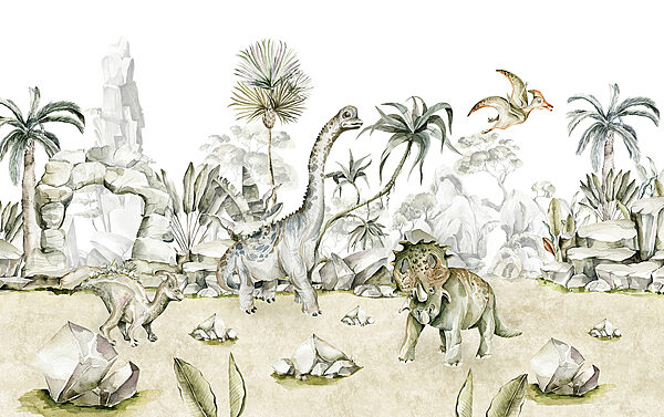 Aguarela de dinossauros e plantas Aguarela de dinossauros e plantas