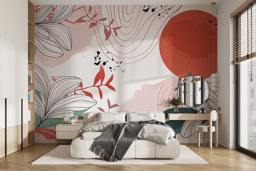 Desenho floral branco e vermelho