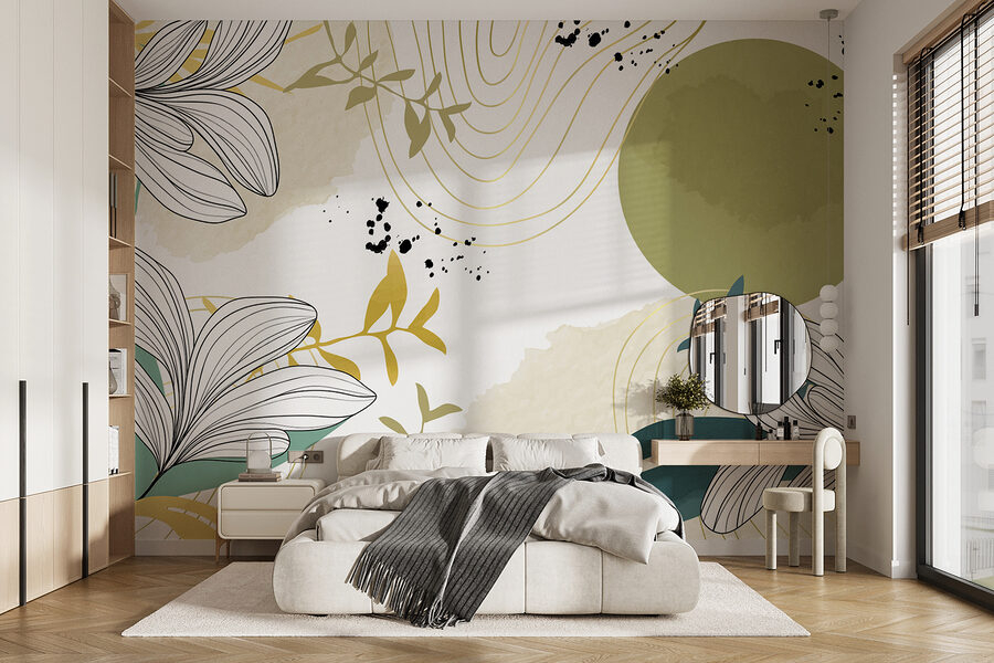 Desenho floral branco e verde