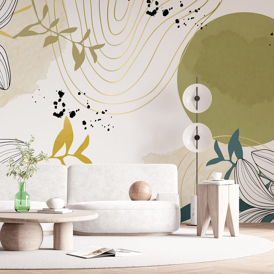 Desenho floral branco e verde