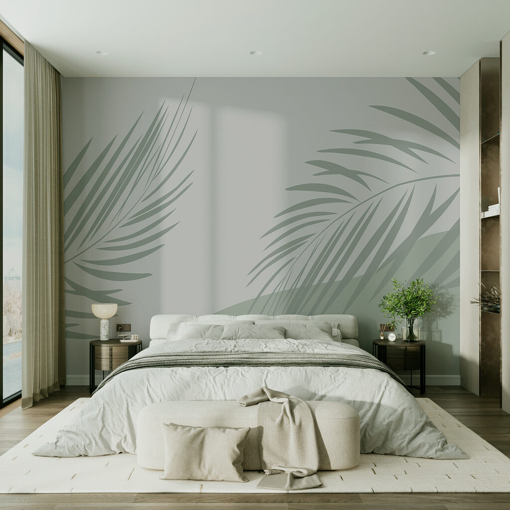 Palm leaves on a grey background Palm leaves on a grey background