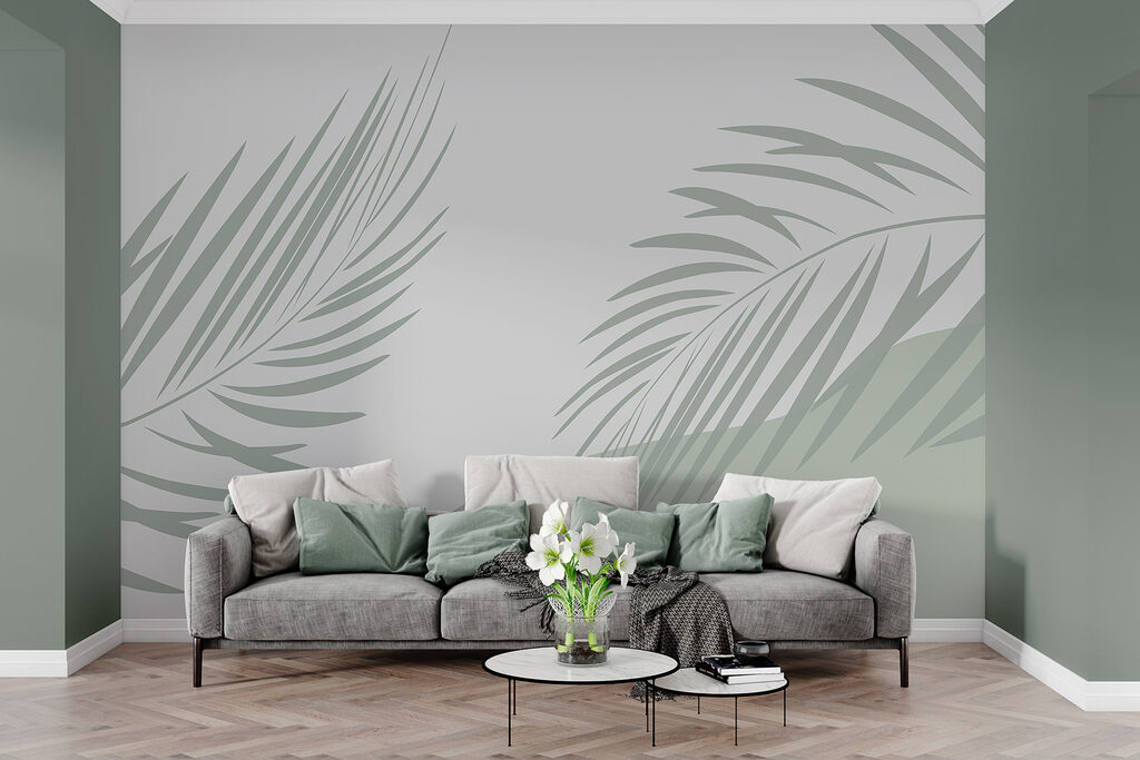 Palm leaves on a grey background Palm leaves on a grey background