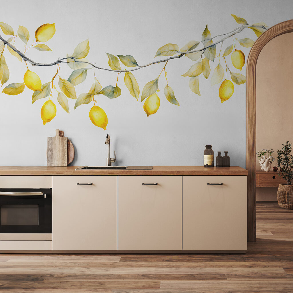 Branch with yellow leaves and lemons Branch with yellow leaves and lemons