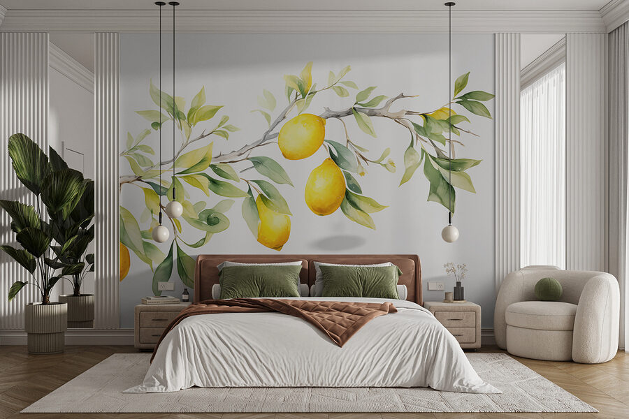 Papel de parede Ramo de limoeiro com frutos amarelos