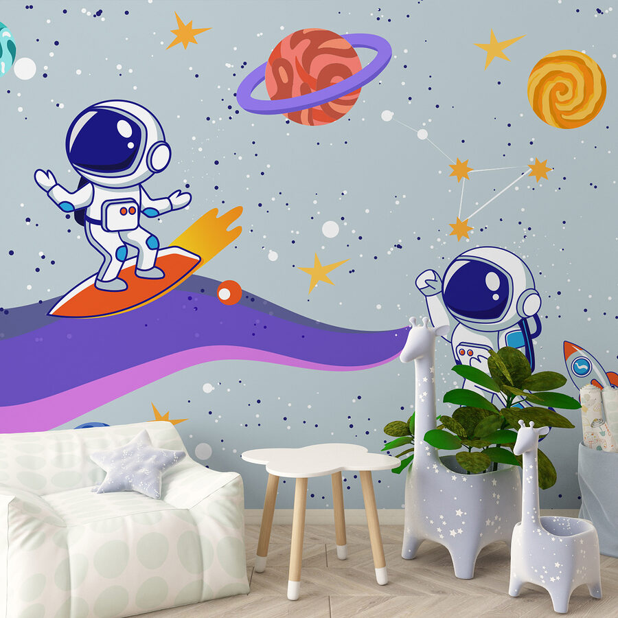 Papel de parede Desenho animado de astronautas no espaço