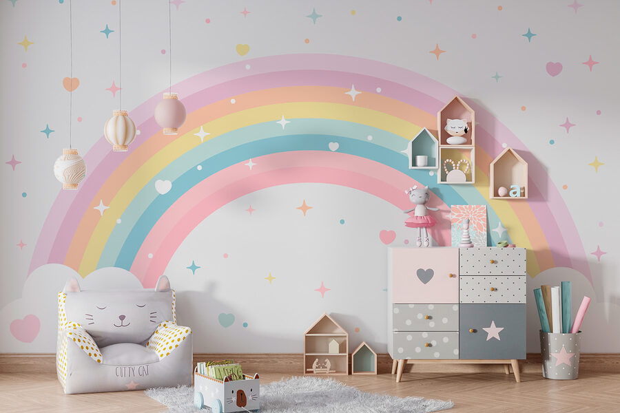 Arco-íris com nuvens e estrelas