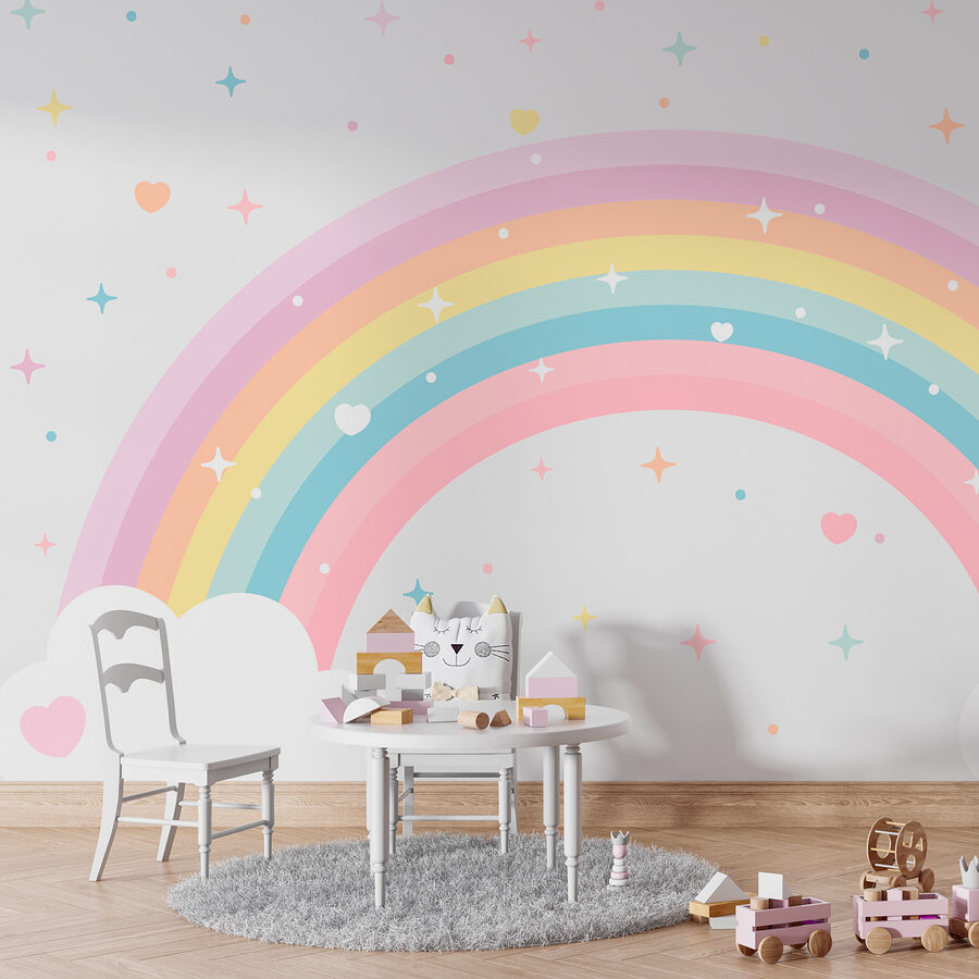 Arco-íris com nuvens e estrelas