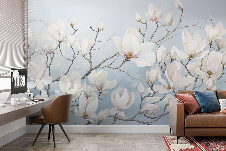 Pintura de flores brancas num ramo