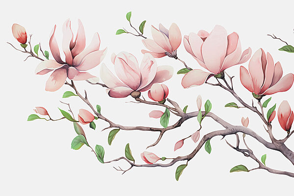Ramo com flores e folhas cor-de-rosa Ramo com flores e folhas cor-de-rosa