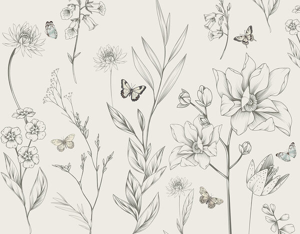 Papel de parede com flores e borboletas Papel de parede com flores e borboletas