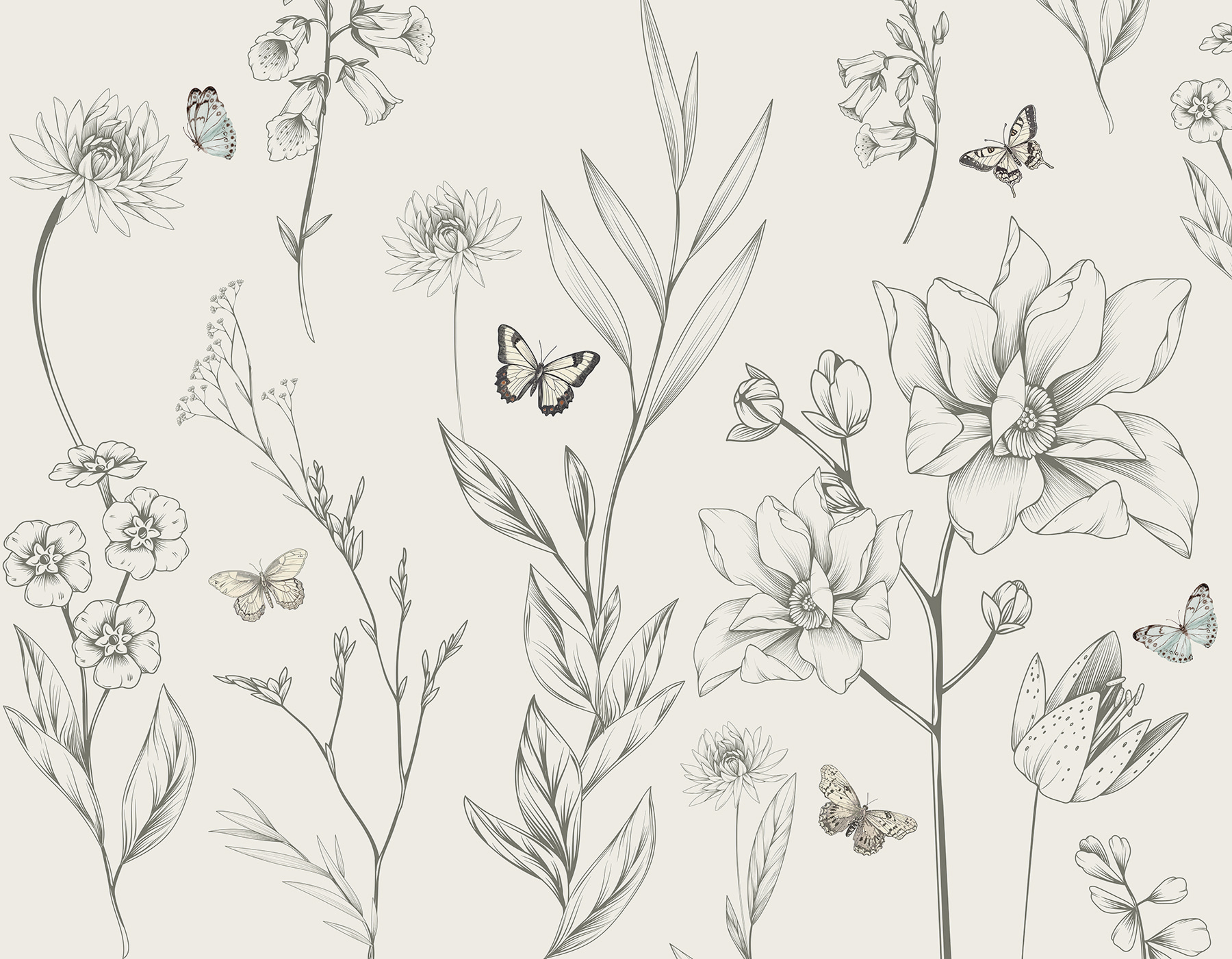 Wallpaper with flowers and butterflies