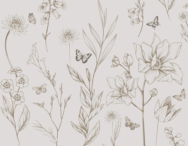 Papel de parede com flores e borboletas Papel de parede com flores e borboletas