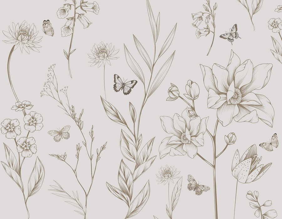 Papel de parede com flores e borboletas