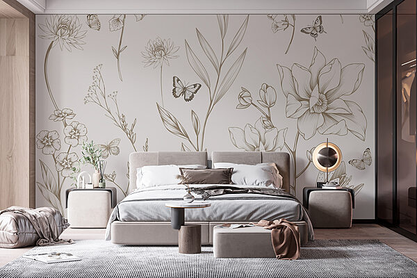 Papel de parede com flores e borboletas Papel de parede com flores e borboletas