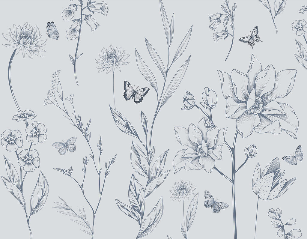 Desenho de flores e borboletas Desenho de flores e borboletas