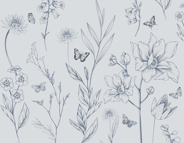 Desenho de flores e borboletas Desenho de flores e borboletas