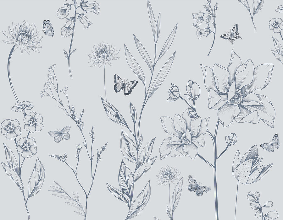Desenho de flores e borboletas