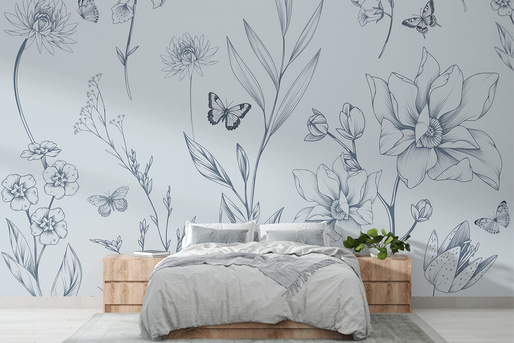 Drawing of flowers and butterflies