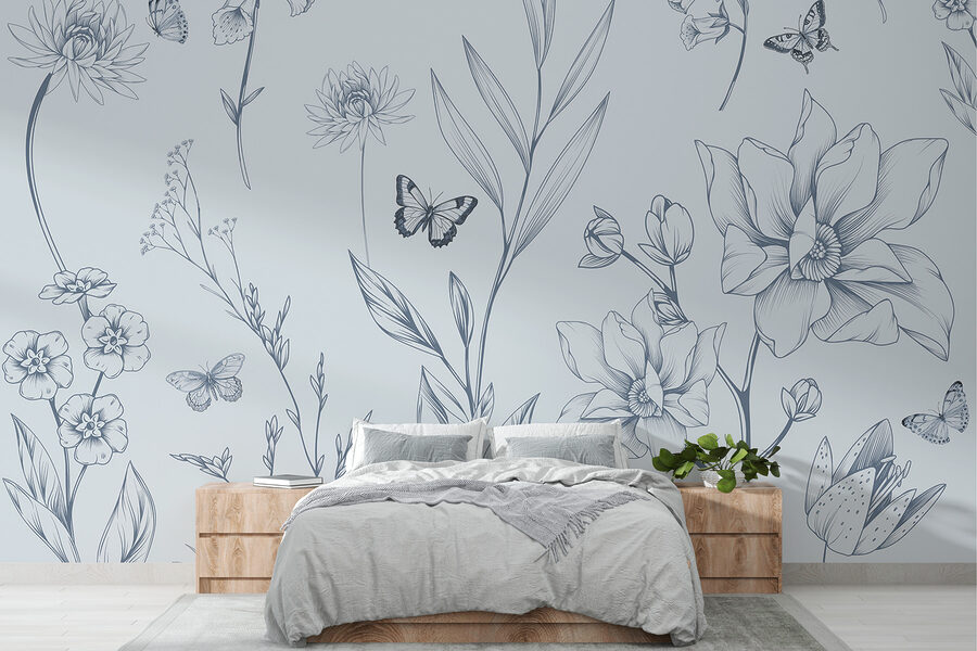 Desenho de flores e borboletas