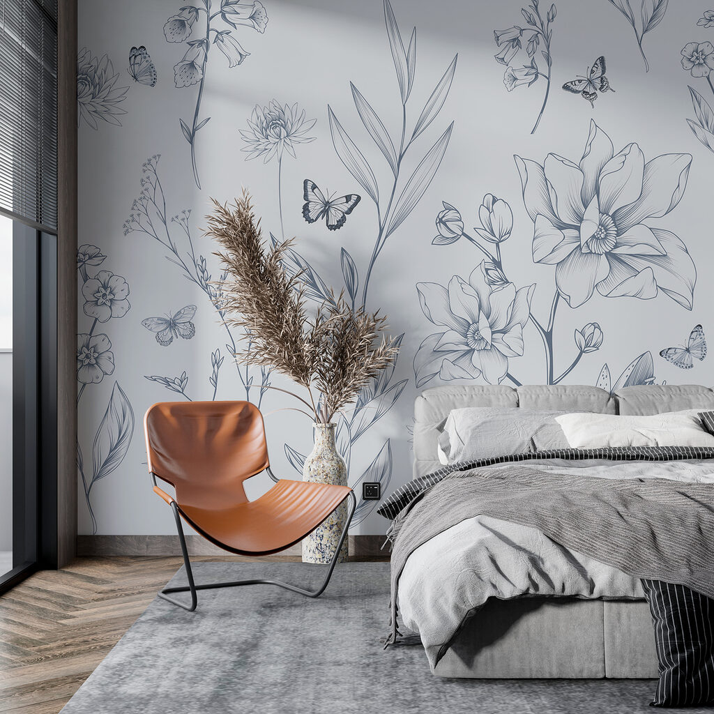 Drawing of flowers and butterflies