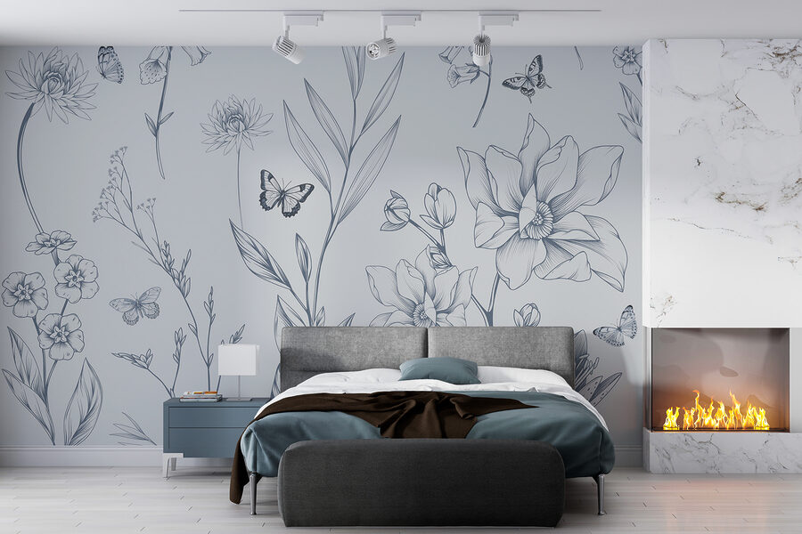 Desenho de flores e borboletas