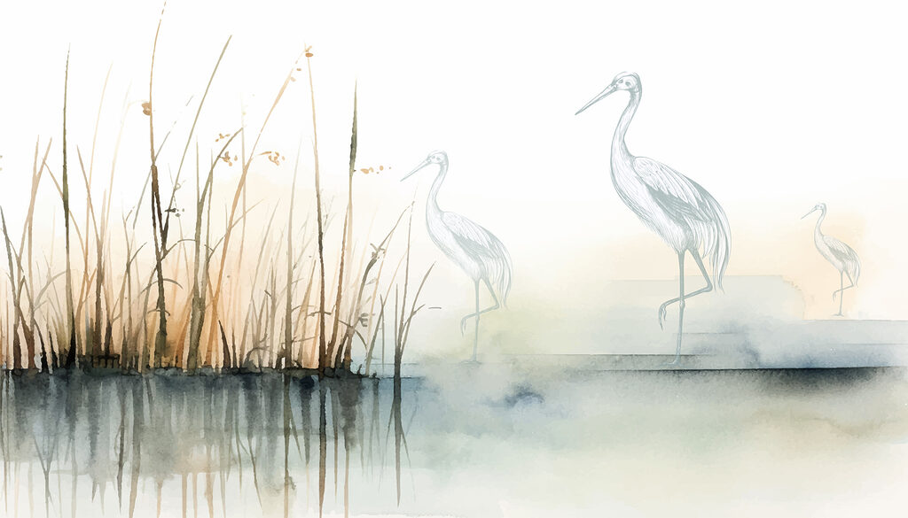 Desenho de aves sobre a água Desenho de aves sobre a água