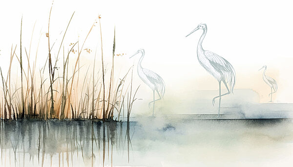 Desenho de aves sobre a água Desenho de aves sobre a água