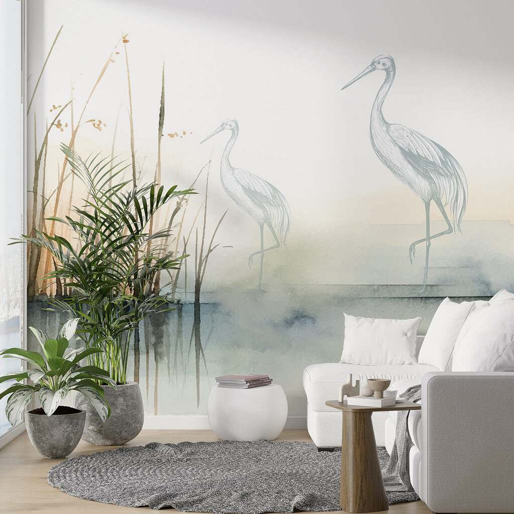 Drawing of birds standing on the water Drawing of birds standing on the water