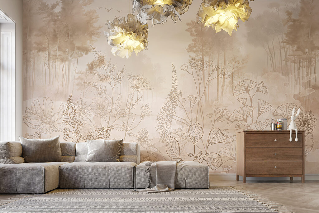 Foggy landscape with trees and plants Foggy landscape with trees and plants