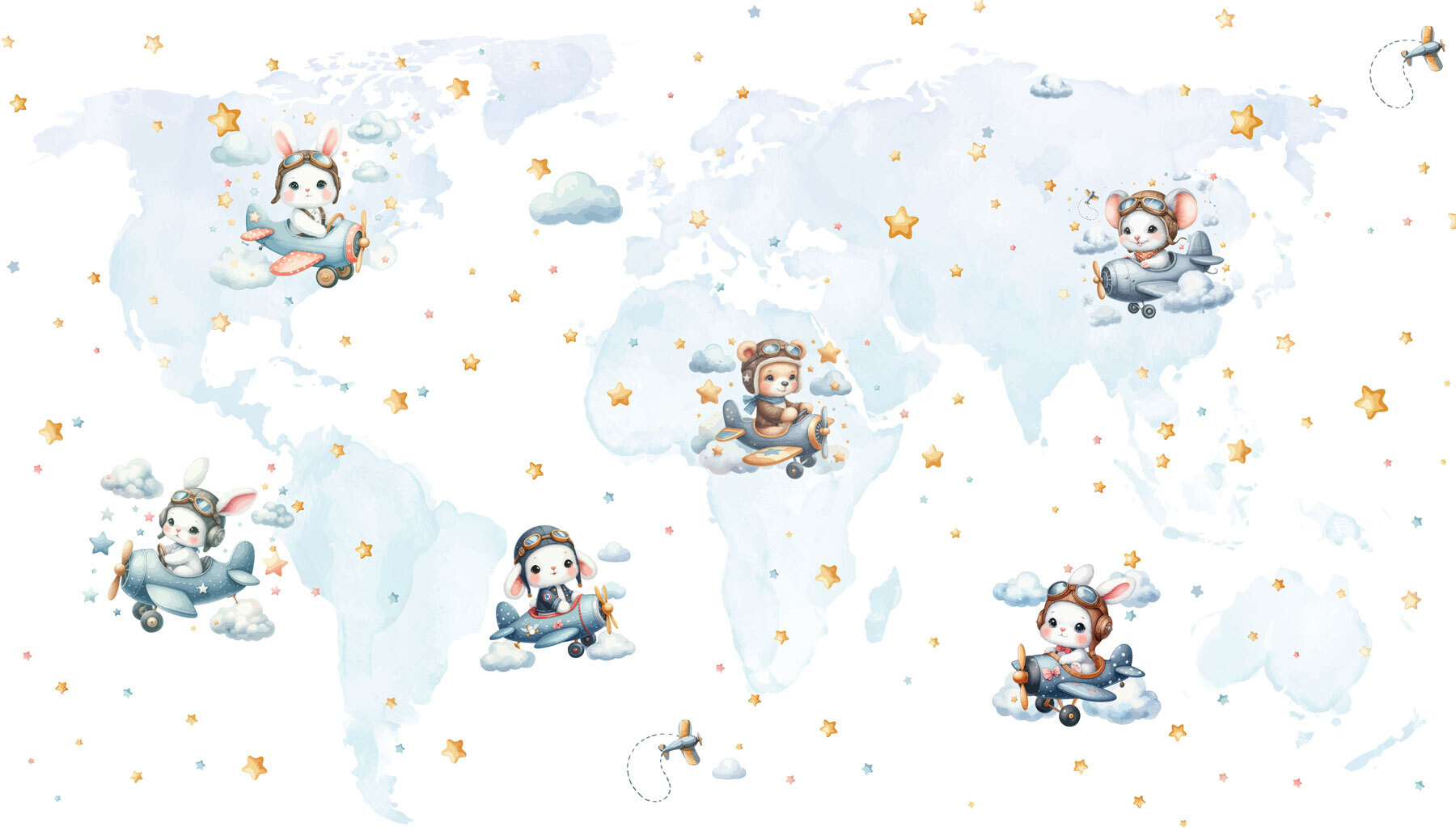Map of the world with cartoon animals